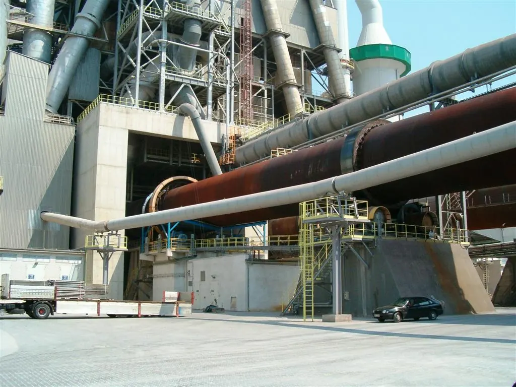 Rotary kiln and pipework at a cement plant