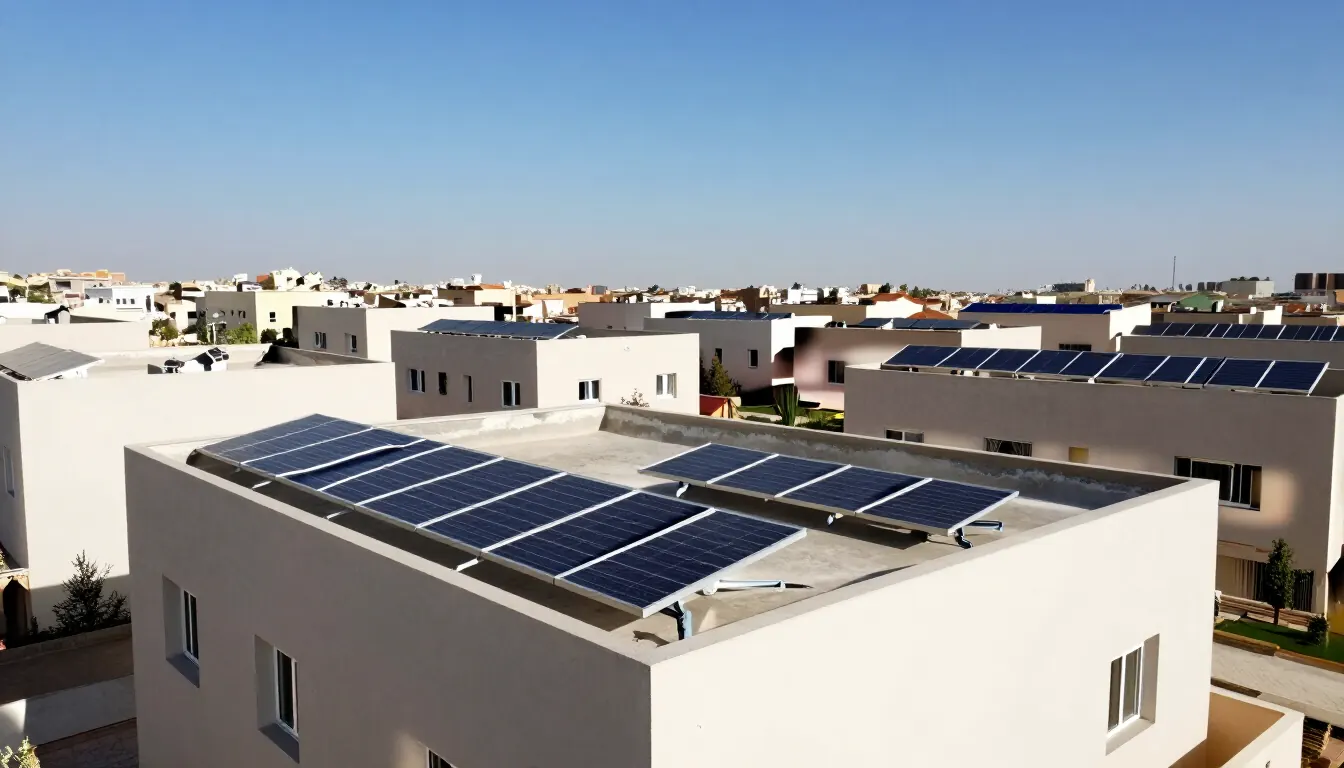 Solar panels on the roofs of family homes at an SOS Children’s Villages Jordan village
